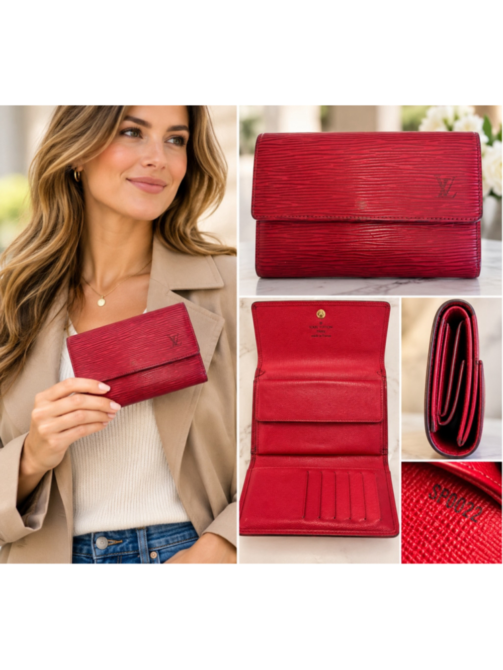 Louis Vuitton Wallet Castilian Red Epi Leather Vintage 2002 Made in France